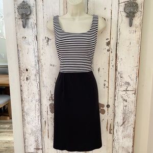Jessica Howard Size 8 Woman's Black White Striped Knit Sheath Career Work Dress